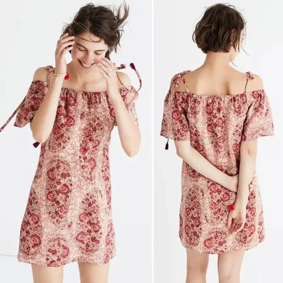 Madewell Dresses & Skirts - Madewell Silk Cold Shoulder Women's Dress in Watercolor Paisley Print Size Med